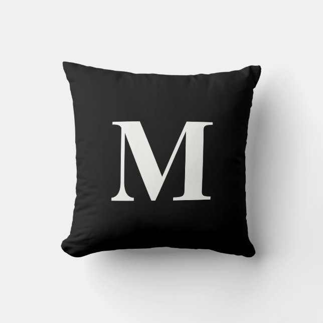 Editable Color Black White Monogram Kussen (Voorkant)