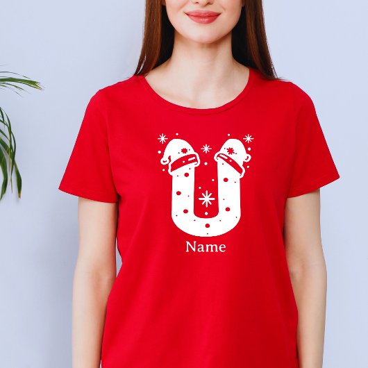Editable Color Christmas Monogram Custom Name T-shirt