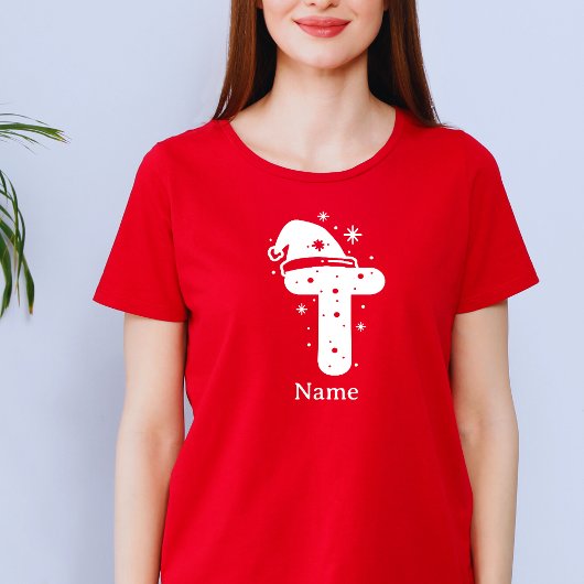 Editable Color Christmas Monogram Custom Name T-shirt