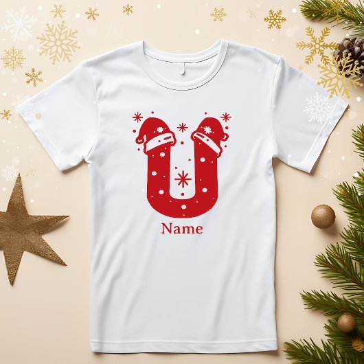 Editable Color Christmas Monogram Custom Name T-shirt