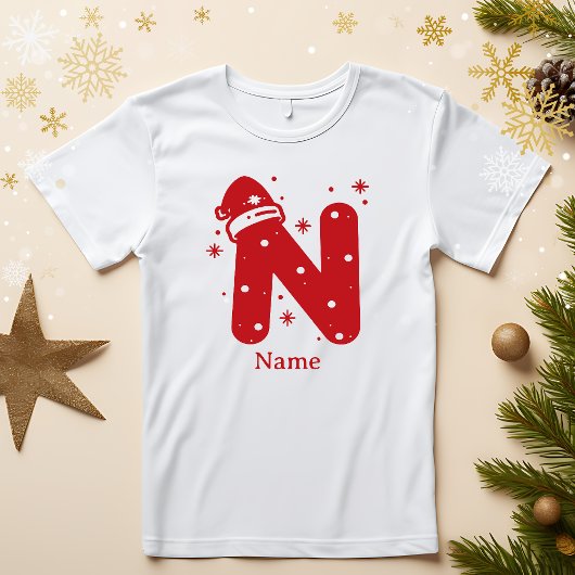 Editable Color Christmas Monogram Custom Name T-shirt