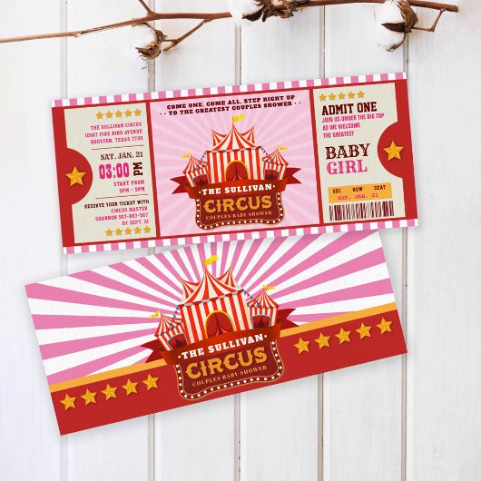 Editable Color Circus Ticket Couple Shower Kaart