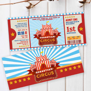 Editable Color Circus Ticket First Birthday Kaart