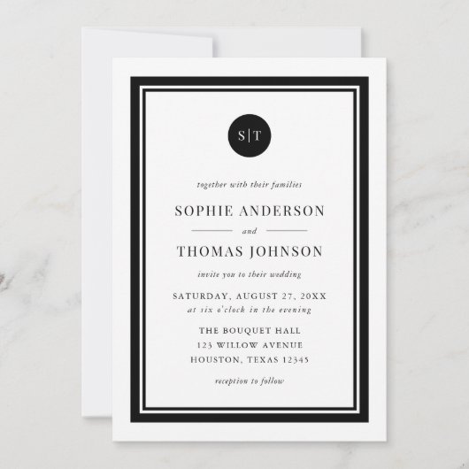 Editable Color Classic Round Monogram Weddenschap Kaart (Voorkant)