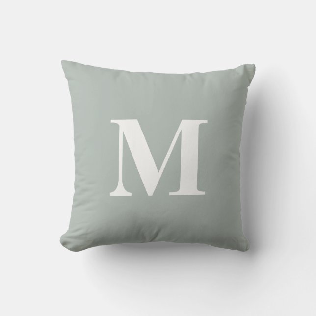 Editable Color Green White Monogram Initiaal Buitenkussen (Voorkant)