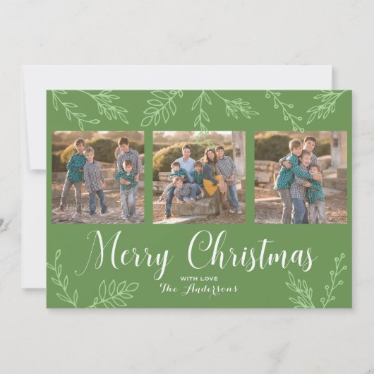 EDITABLE Color Hand Drawn Leawn Kerstfoto Feestdagenkaart (Voorkant)