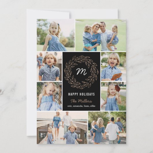 Editable Color Holiday WreatCollage Photo Card Feestdagenkaart (Voorkant)