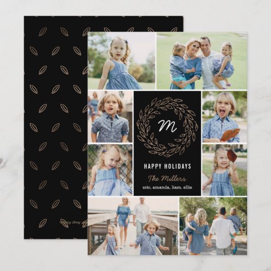 Editable Color Holiday WreatCollage Photo Card Feestdagenkaart (Voorkant / Achterkant)