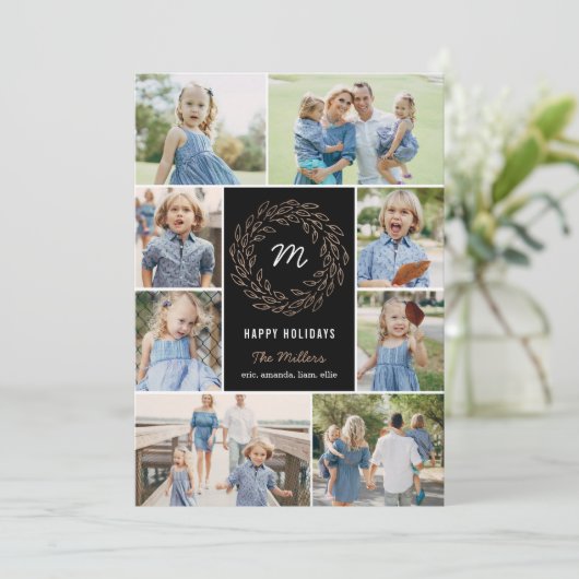 Editable Color Holiday WreatCollage Photo Card Feestdagenkaart (Staand voorkant)