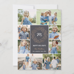 Editable Color Holiday WreatCollage Photo Card Feestdagenkaart