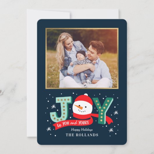 EDITABLE Color Joyful Snowman Holiday-fotokaart Feestdagenkaart (Voorkant)
