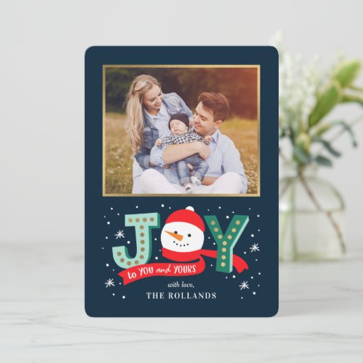 EDITABLE Color Joyful Snowman Holiday-fotokaart Feestdagenkaart (Staand voorkant)