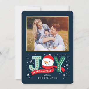 EDITABLE Color Joyful Snowman Holiday-fotokaart Feestdagenkaart