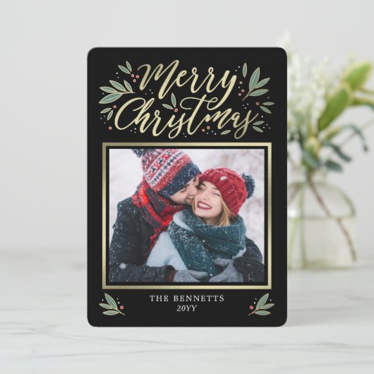 Editable Color Kerstmis Glow Holiday-fotokaart Feestdagenkaart (Staand voorkant)