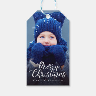 EDITABLE COLOR Merry kerstfeestdag foto Cadeaulabel
