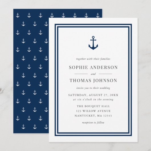 Editable Color Modern Classic Anchor Wedding Kaart (Voorkant / Achterkant)