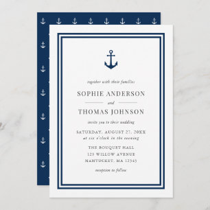 Editable Color Modern Classic Anchor Wedding Kaart