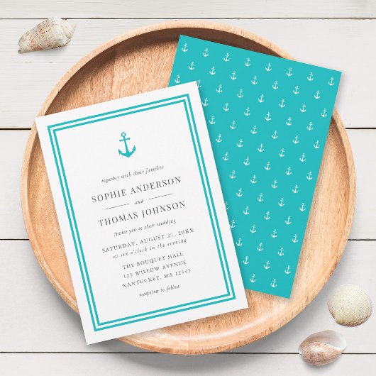 Editable Color Modern Classic Anchor Wedding Kaart