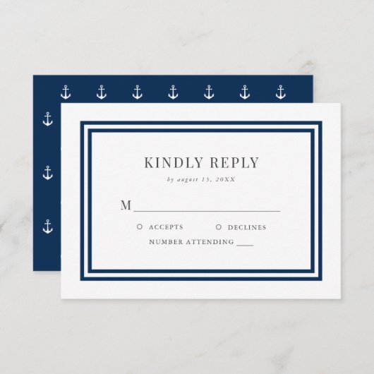 Editable Color Modern Classic Anchor Wedding RSVP Kaartje (Voorkant / Achterkant)