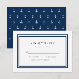 Editable Color Modern Classic Anchor Wedding RSVP Kaartje