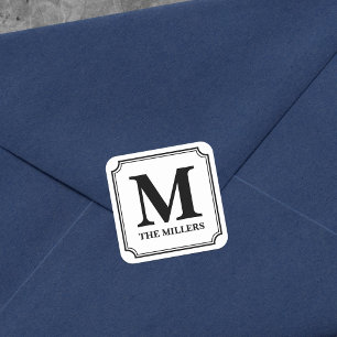 Editable Color Modern Classic Family Name Monogram Vierkante Sticker