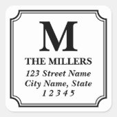 Editable Color Modern Classic Monogram Adres Vierkante Sticker (Voorkant)