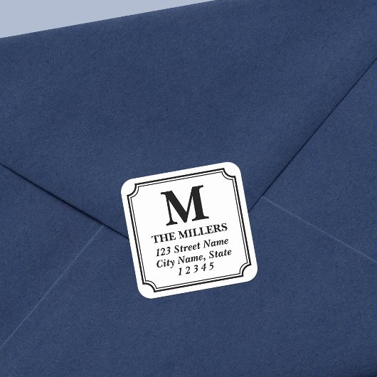 Editable Color Modern Classic Monogram Adres Vierkante Sticker