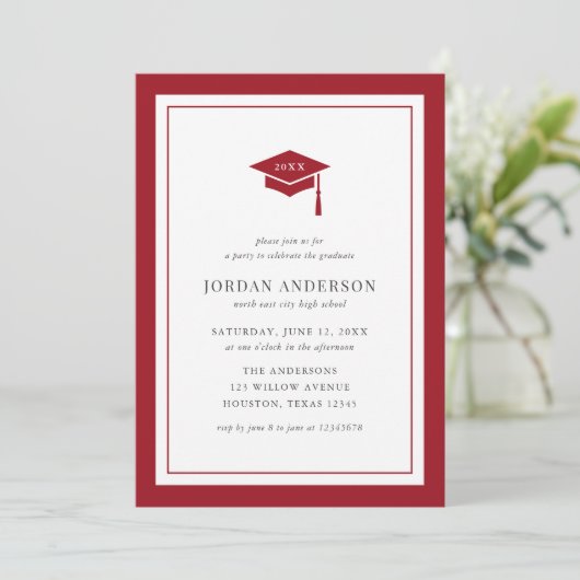 Editable Color Mortarboard Graduation Party Kaart (Staand voorkant)