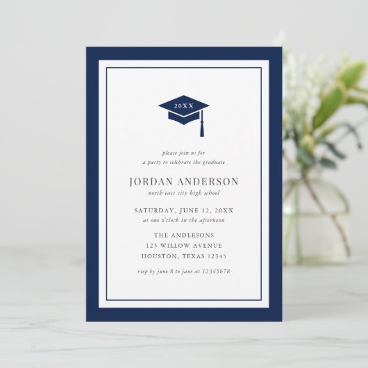 Editable Color Mortarboard Graduation Party Kaart (Staand voorkant)
