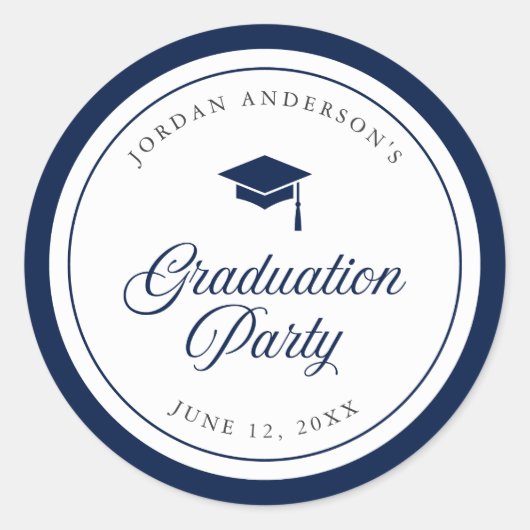 Editable Color Mortarboard Script Graduation Party Ronde Sticker (Voorkant)