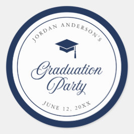 Editable Color Mortarboard Script Graduation Party Ronde Sticker