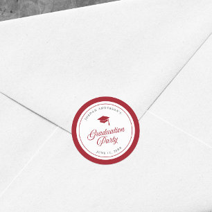 Editable Color Mortarboard Script Graduation Party Ronde Sticker
