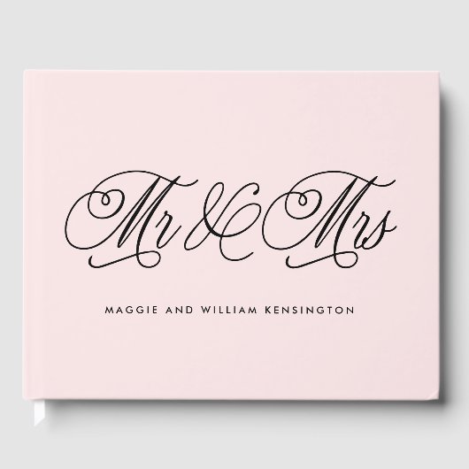 EDITABLE COLOR Mr & Mrs Elegant Script Wedding Gastenboek (Voorkant)