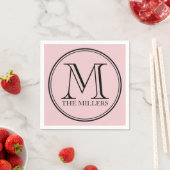 Editable Color Name Round Black Monogram Servet (Insitu)