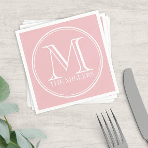 Editable Color Name Round White Monogram Servet
