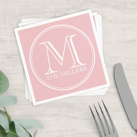 Editable Color Name Round White Monogram Servet