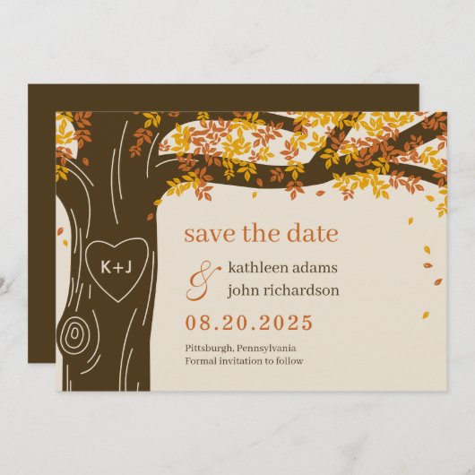 EDITABLE COLOR Oak Save the Date Kaart (Voorkant / Achterkant)