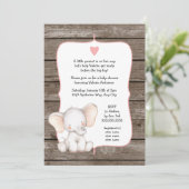 EDITABLE COLOR rustic Girl Elephant Baby shower Kaart (Staand voorkant)