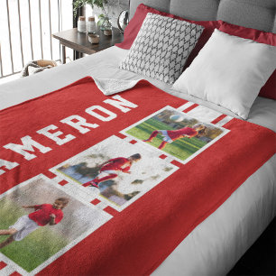 Editable Color Sporty Varsity White Stripes Foto Fleece Deken