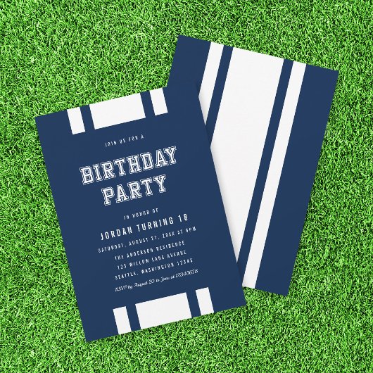 Editable Color Varsity Any Age Birthday Party Kaart
