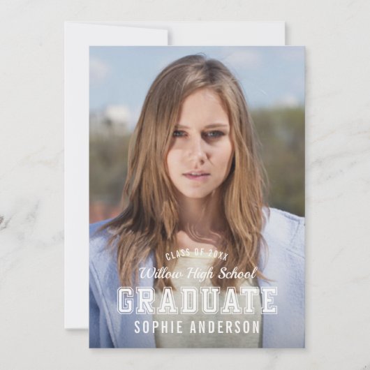 Editable Color Varsity Photo Afstuderen Afstudeerd Kaart (Voorkant)