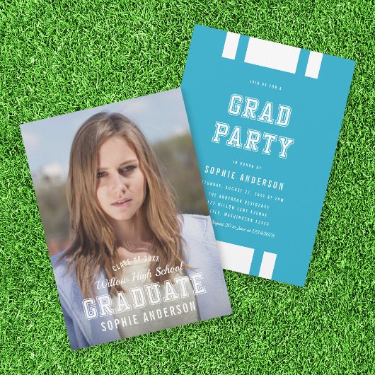 Editable Color Varsity Photo Afstuderen Afstudeerd Kaart