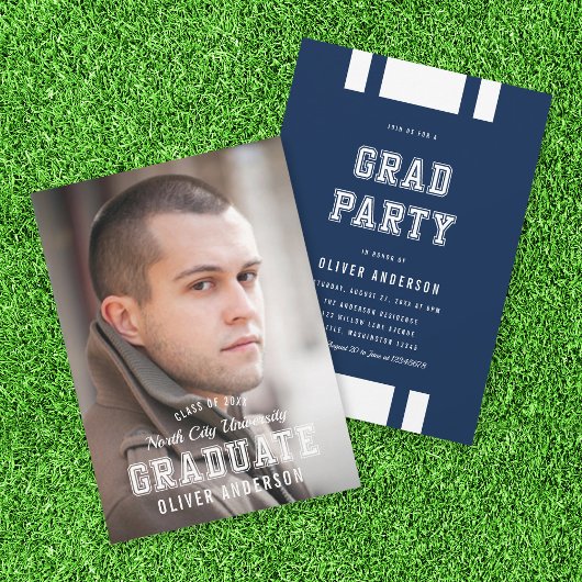 Editable Color Varsity Photo Afstuderen Afstudeerd Kaart