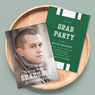 Editable Color Varsity Photo Afstuderen Afstudeerd Kaart