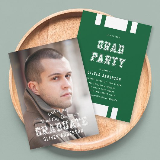 Editable Color Varsity Photo Afstuderen Afstudeerd Kaart