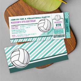 Editable Color Volleyball Ticket Pass Birthday Kaart