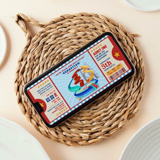 Editable Color Water Park Ticket Birthday Kaart