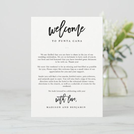 EDITABLE COLOR Weddenschap Welkomstbrief reisroute Bedankkaart (Staand voorkant)