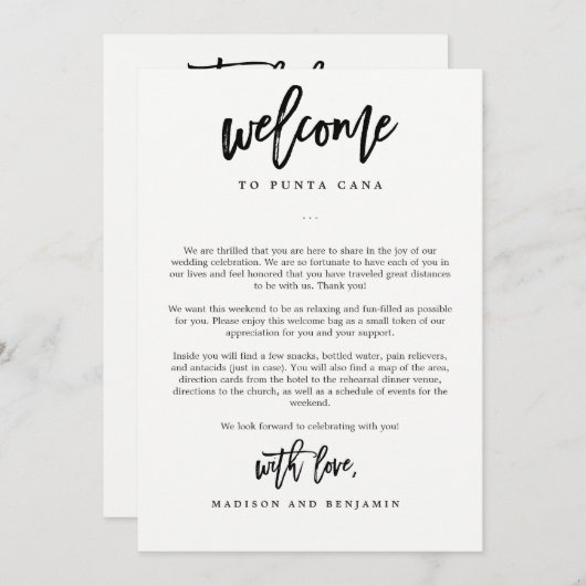 EDITABLE COLOR Weddenschap Welkomstbrief reisroute Bedankkaart (Voorkant / Achterkant)