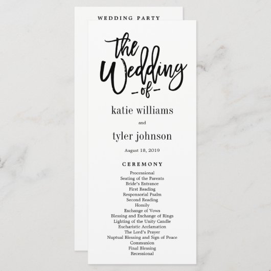 EDITABLE COLOR Wedding Ceremony Program #BCC Programmakaart (Voorkant / Achterkant)